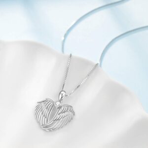 YFN Angel Wings Necklace 925 Sterling Silver Guardian Angel Wings Pendant Birthstone Necklace for Women Jewelry Gifts