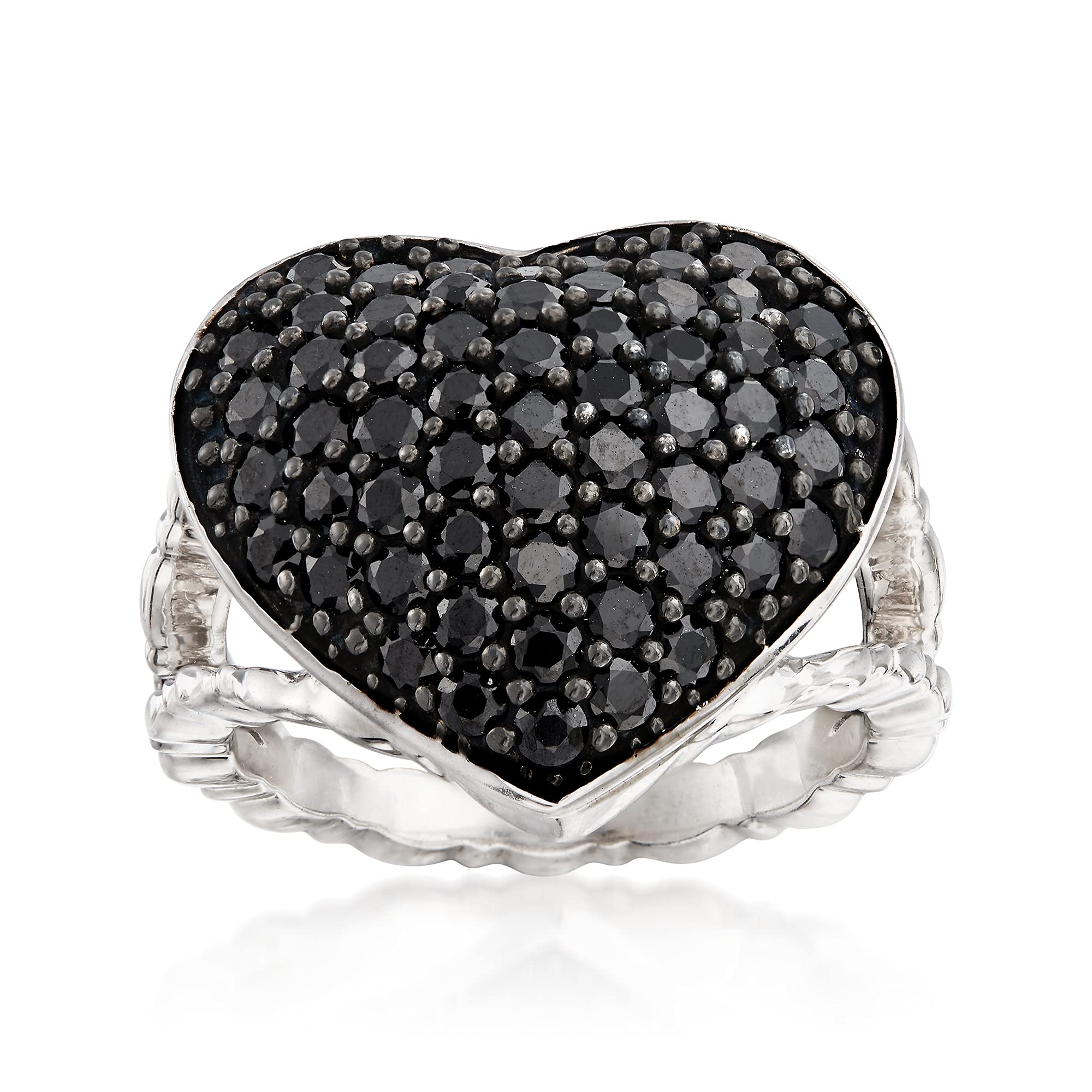 Ross-Simons 2.60 ct. t.w. Black Spinel Heart Ring in Sterling Silver. Size 7