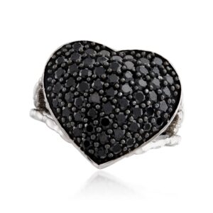 Ross-Simons 2.60 ct. t.w. Black Spinel Heart Ring in Sterling Silver. Size 7