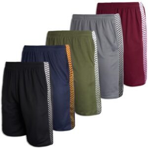 Real Essentials Mens Mesh Shorts Active Wear Athletic Short Men Basketball Pockets Workout Gym Soccer Running Summer Fitness Quick Dry Casual Clothes Sport Training Hiking, Set 9, L, Pack of 5