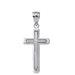 religious jewelry 925 sterling silver double layered framed cross pendant