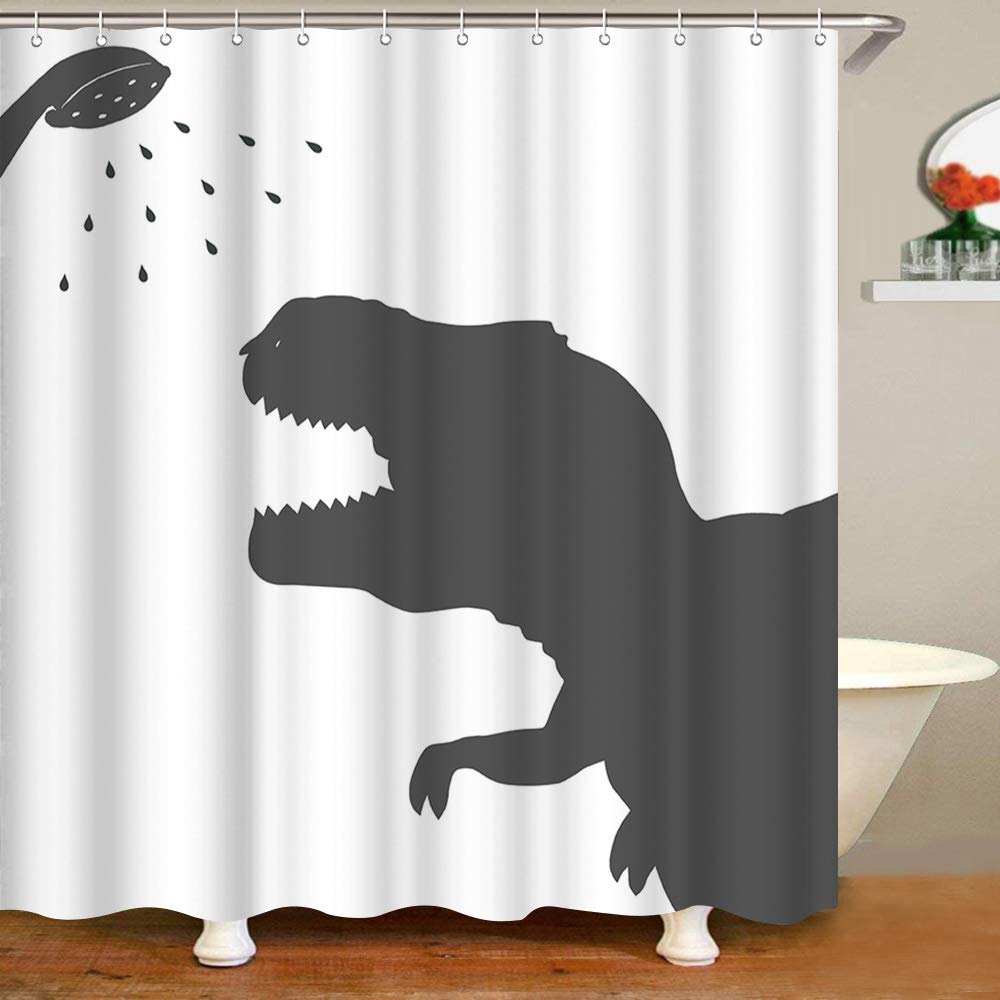 VividHome Animal Dinosaur Fabric Shower Curtain Dinosaur Silhouette Waterproof Polyester Fabric Bathroom Set with Hooks Animal Home Decor 72x72IN