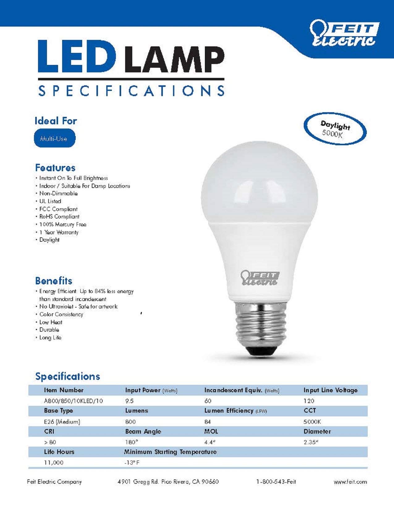 BULB LED A19 DAY 10W