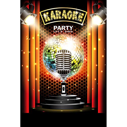 CSFOTO 5x7ft Karaoke Party Backdrop Night Show Microphone Karaoke Birthday Party Background Karaoke Birthday Decorations Banner Singing Party Backdrop Adults Kids Photo Wallpaper