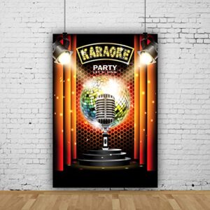 CSFOTO 5x7ft Karaoke Party Backdrop Night Show Microphone Karaoke Birthday Party Background Karaoke Birthday Decorations Banner Singing Party Backdrop Adults Kids Photo Wallpaper