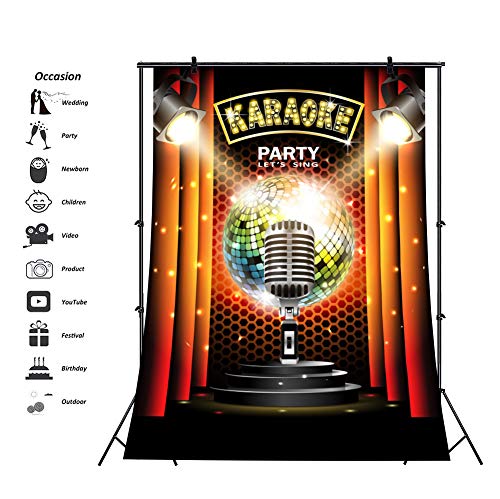 CSFOTO 5x7ft Karaoke Party Backdrop Night Show Microphone Karaoke Birthday Party Background Karaoke Birthday Decorations Banner Singing Party Backdrop Adults Kids Photo Wallpaper