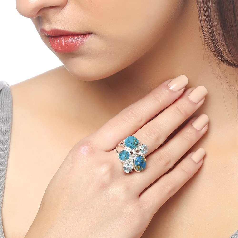 YoTreasure Blue Turquoise Topaz Solid 925 Sterling Silver Chunky Ring Jewelry