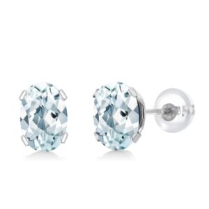 Gem Stone King 10K White Gold Gemstone Birthstone Earrings | Oval 6X4MM Stud Earrings | White Gold Earrings for Women