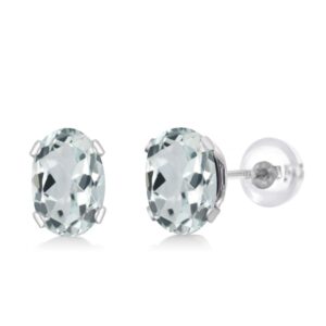 Gem Stone King 10K White Gold Gemstone Birthstone Earrings | Oval 6X4MM Stud Earrings | White Gold Earrings for Women