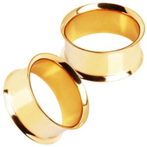 gold plated stainless steel double flared tunnel plug earrings, sold as a pair (16mm (5/8"))