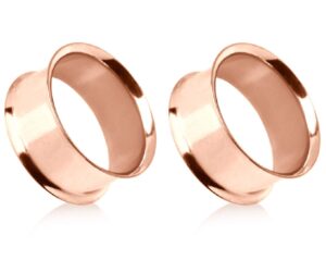 rose gold plated stainless steel double flared tunnel plug earrings, sold as a pair (10mm (00ga))