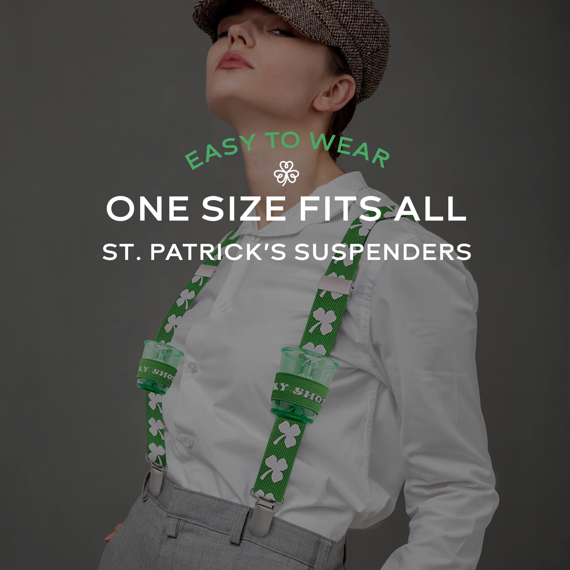 Man of Men St Patricks Day Suspenders Shot Glass Suspenders - St Patricks Day Accesories, Lucky Shot Glasses Suspenders with Clips