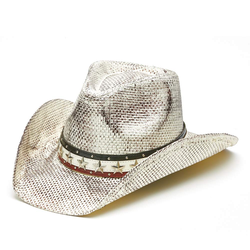 Vamuss Vintage USA American Flag Cowboy Hat w/Western Shape-It Brim (White Stars and Stripes)