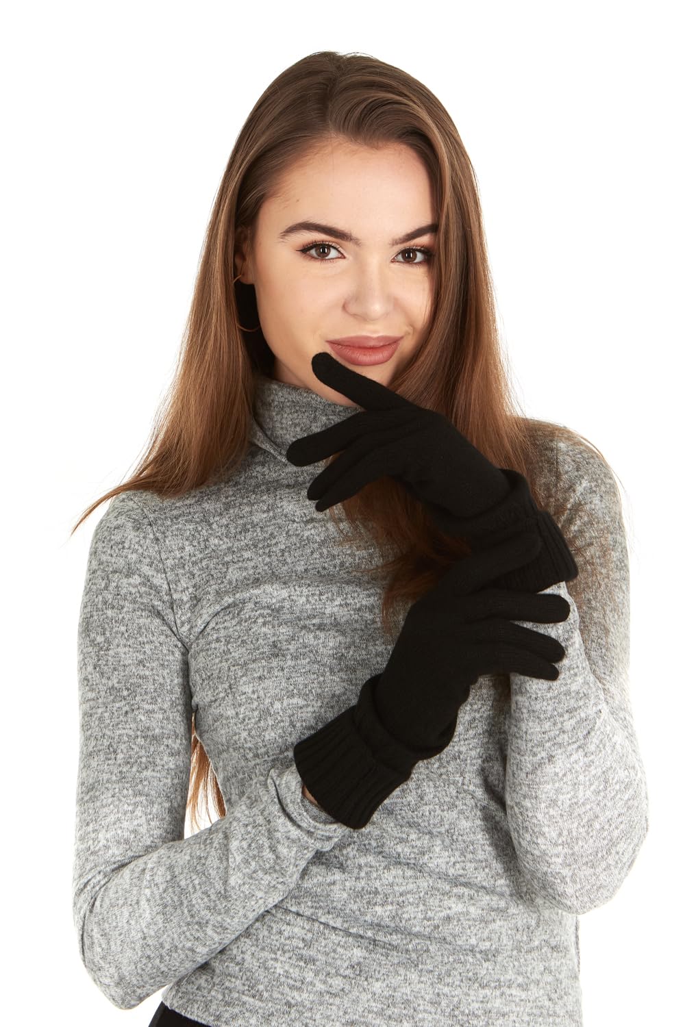 Manio Cashmere Knitted Gloves (Black), Medium