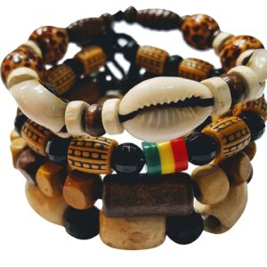 Novarena 1-24 Pcs Bracelets and Necklaces for Men Women Beaded Bracelets Multi Layer Stackable Ethnic Tribal African Traditional (4 Pcs Bracelets Set - Style A)