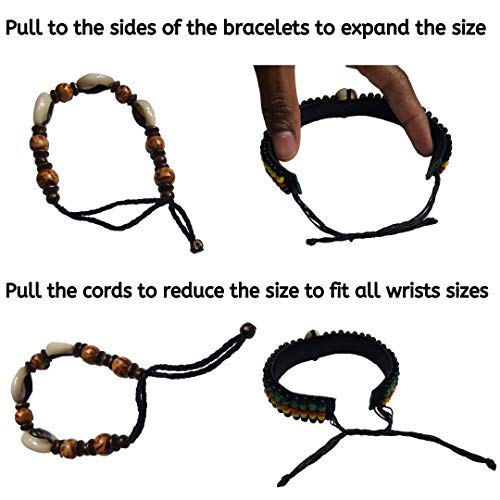 Novarena 1-24 Pcs Bracelets and Necklaces for Men Women Beaded Bracelets Multi Layer Stackable Ethnic Tribal African Traditional (4 Pcs Bracelets Set - Style A)