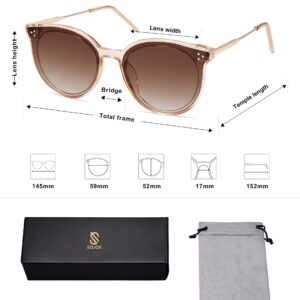 SOJOS Classic Oversized Round Sunglasses Womens Mens Trendy Large Frame Sunnies SJ2068, Clear Brown/Gradient Brown