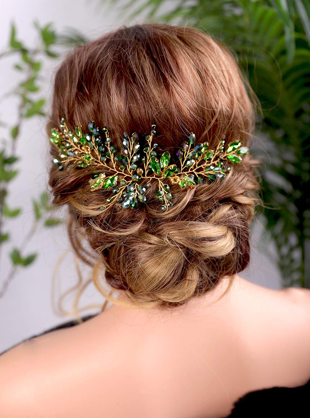 Kercisbeauty Bride Hair Accessories Green Crystal Hair Vine Gold Headband Evening Party Prom Women Hair Piece Vintage Wedding