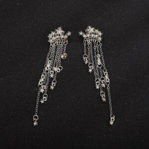 Denifery Shining Stars Tassel Earrings Hanging Exquisite Earrings,for Women (Silver)