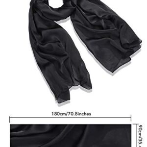 Boao Women Scarves Soft Long Satin Shawl Wrap Light Sheer Scarf for Wedding Party Accessory (Black)