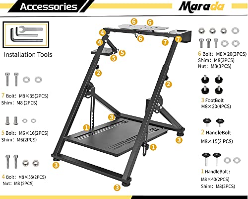 Marada Sim Racing Wheel Stand Simulator Cockpit X-Structure Quick Fold Fits for Thrustmaster/Logitech G29, G923, G920, T300RS, T150 Adjustable Gaming Stand without Steering Wheel, Pedal, Handbrake