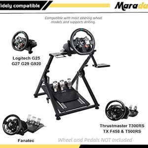 Marada Sim Racing Wheel Stand Simulator Cockpit X-Structure Quick Fold Fits for Thrustmaster/Logitech G29, G923, G920, T300RS, T150 Adjustable Gaming Stand without Steering Wheel, Pedal, Handbrake