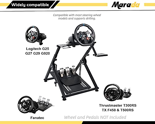 Marada Sim Racing Wheel Stand Simulator Cockpit X-Structure Quick Fold Fits for Thrustmaster/Logitech G29, G923, G920, T300RS, T150 Adjustable Gaming Stand without Steering Wheel, Pedal, Handbrake