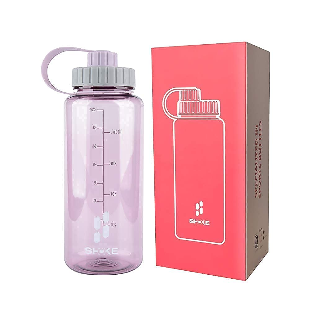 SHOKE 1 Liter Water Bottle, 32oz Wide Mouth Leakproof Large Sports Water Bottles with Handle, Gym Space Cup For Fitness Yoga Workouts Hiking for Women