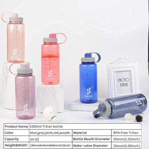 SHOKE 1 Liter Water Bottle, 32oz Wide Mouth Leakproof Large Sports Water Bottles with Handle, Gym Space Cup For Fitness Yoga Workouts Hiking for Women