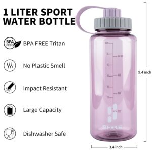 SHOKE 1 Liter Water Bottle, 32oz Wide Mouth Leakproof Large Sports Water Bottles with Handle, Gym Space Cup For Fitness Yoga Workouts Hiking for Women