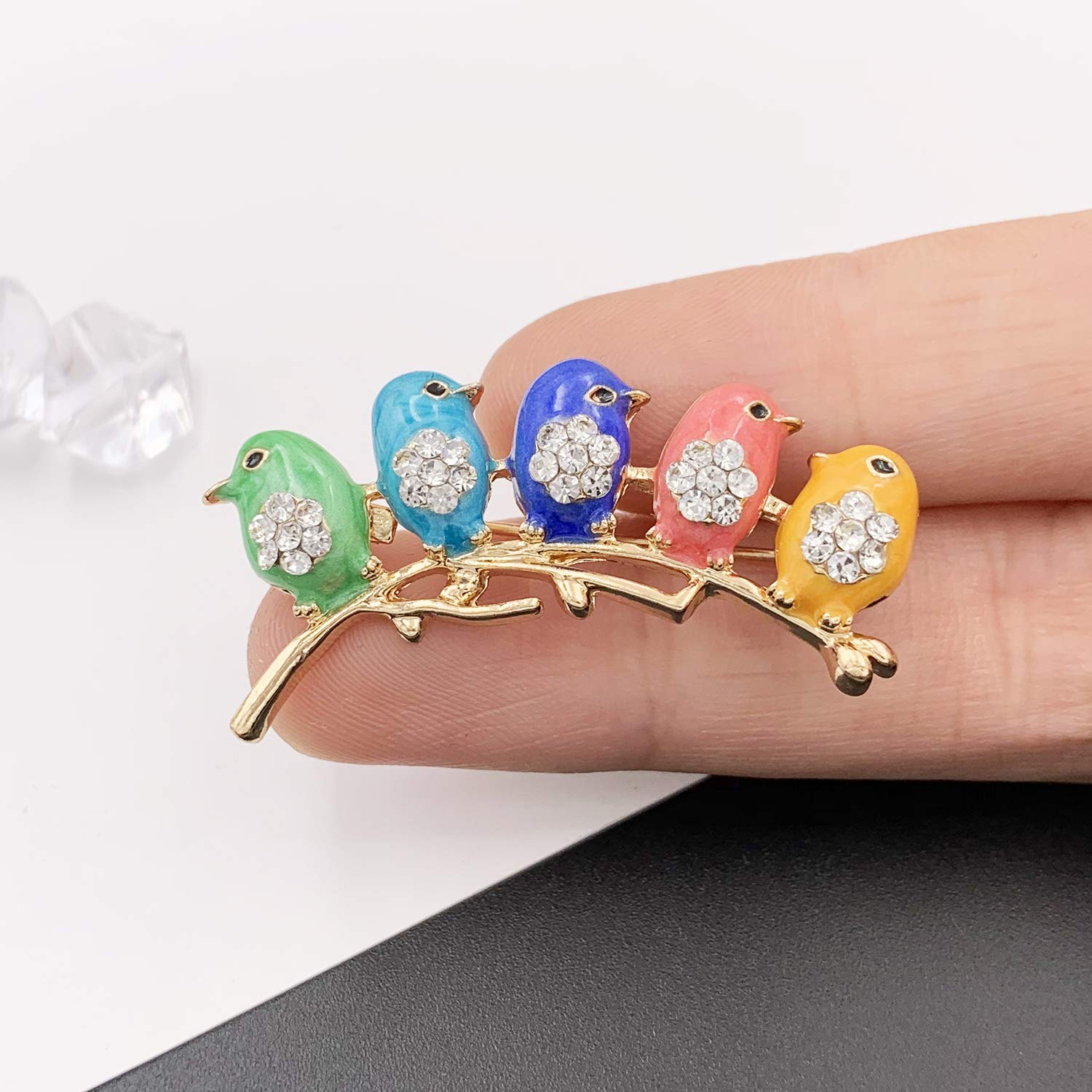 HAISWET Cute Little Bird Multi Color Brooch Pin Crystal Gold Tone