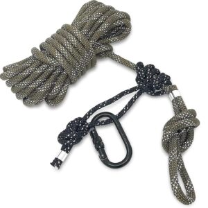 Reflective Safety Rope for Tree Stand - 30ft Premium Treestand LifeLine Rope Hunting - Safety Harness Lifeline Rope. Treestand Safety Harness Rope Camo with Prusik knot life line and Carabiner