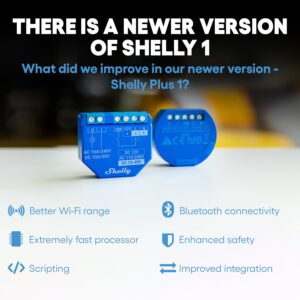 Shelly 1 Relay Switch, WiFi Smart Home Automation, Compatible with Alexa & Google Home, iOS Android App, No Hub Required, Wireless Light Switch, DIY Remote Control Garage Door, UL Certified