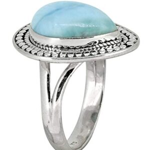 YoTreasure Solid 925 Sterling Silver Pear Shape Larimar Ring