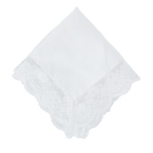 CTM® Women's Bridal Dress Lace and Linen Handkerchief, White