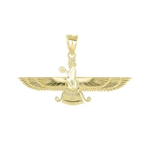 Elegant 14k Yellow Gold Persian Farvahar Faravahar Pendant Necklace, 22"