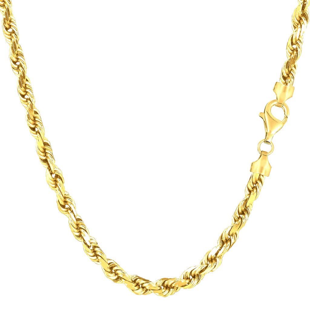 The Diamond Deal 14k SOLID Yellow Gold 4.00mm Shiny Diamond-Cut Royal Solid Rope Chain Necklace for Pendants and Charms with Lobster-Claw Clasp (18" And yellow-gold)