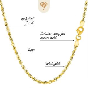 The Diamond Deal 14k SOLID Yellow Gold 4.00mm Shiny Diamond-Cut Royal Solid Rope Chain Necklace for Pendants and Charms with Lobster-Claw Clasp (18" And yellow-gold)