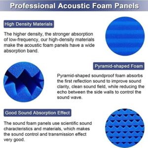 HJGFK2018 52 Pack Acoustic Foam Panels,1" x 12" x 12" Black/BLUE Acoustic Wedge Studio Foam Sound Absorption Wall Panels