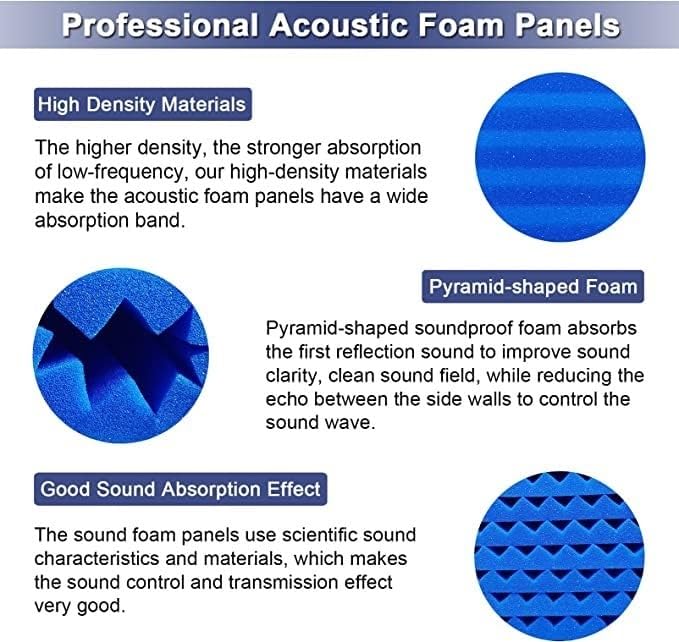 HJGFK2018 52 Pack Acoustic Foam Panels,1" x 12" x 12" Black/BLUE Acoustic Wedge Studio Foam Sound Absorption Wall Panels