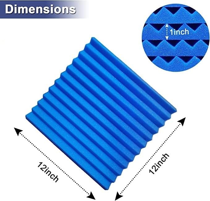 HJGFK2018 52 Pack Acoustic Foam Panels,1" x 12" x 12" Black/BLUE Acoustic Wedge Studio Foam Sound Absorption Wall Panels