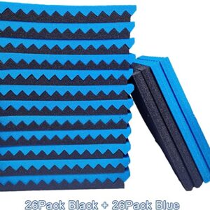 HJGFK2018 52 Pack Acoustic Foam Panels,1" x 12" x 12" Black/BLUE Acoustic Wedge Studio Foam Sound Absorption Wall Panels