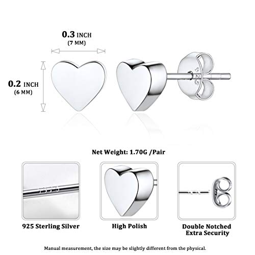 ChicSilver Hypoallergenic 925 Sterling Silver Small Minimalist Heart Earrings Studs Mini Dainty Love Heart Stud Earrings for Women Mothers Day Gifts for Mom