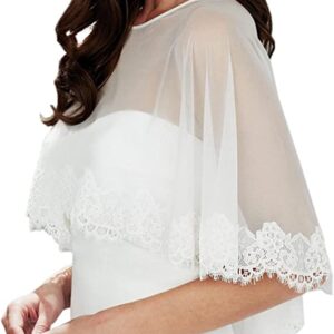 Grettytling Lace Wrap Shawl with Embroidered Lace Tulle Wedding dress cover up