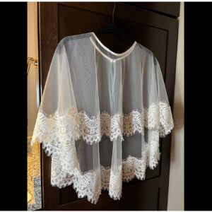 Grettytling Lace Wrap Shawl with Embroidered Lace Tulle Wedding dress cover up