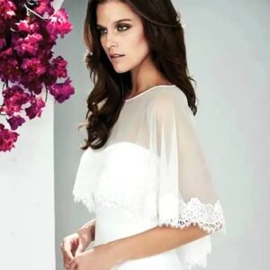 Grettytling Lace Wrap Shawl with Embroidered Lace Tulle Wedding dress cover up