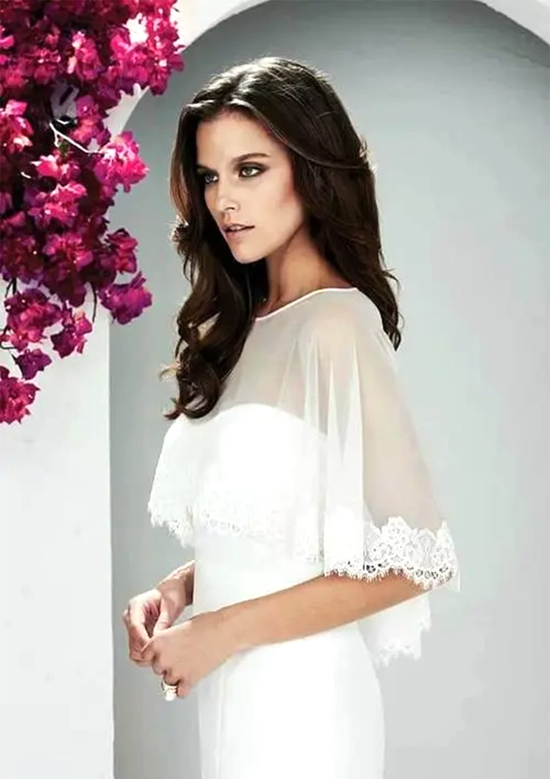 Grettytling Lace Wrap Shawl with Embroidered Lace Tulle Wedding dress cover up