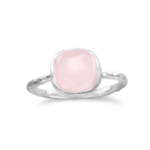 Textured 925 Sterling Silver Ring Soft Square Rose Quartz Rose Quartz 7.5mm Size 9 Jewelry for Women