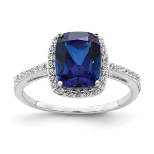 925 Sterling Silver Rhodium Plated Lab Created Blue Sapphire CZ Cubic Zirconia Simulated Diamond Ring Size 7 Measures 1.09mm Wide Jewelry for Women