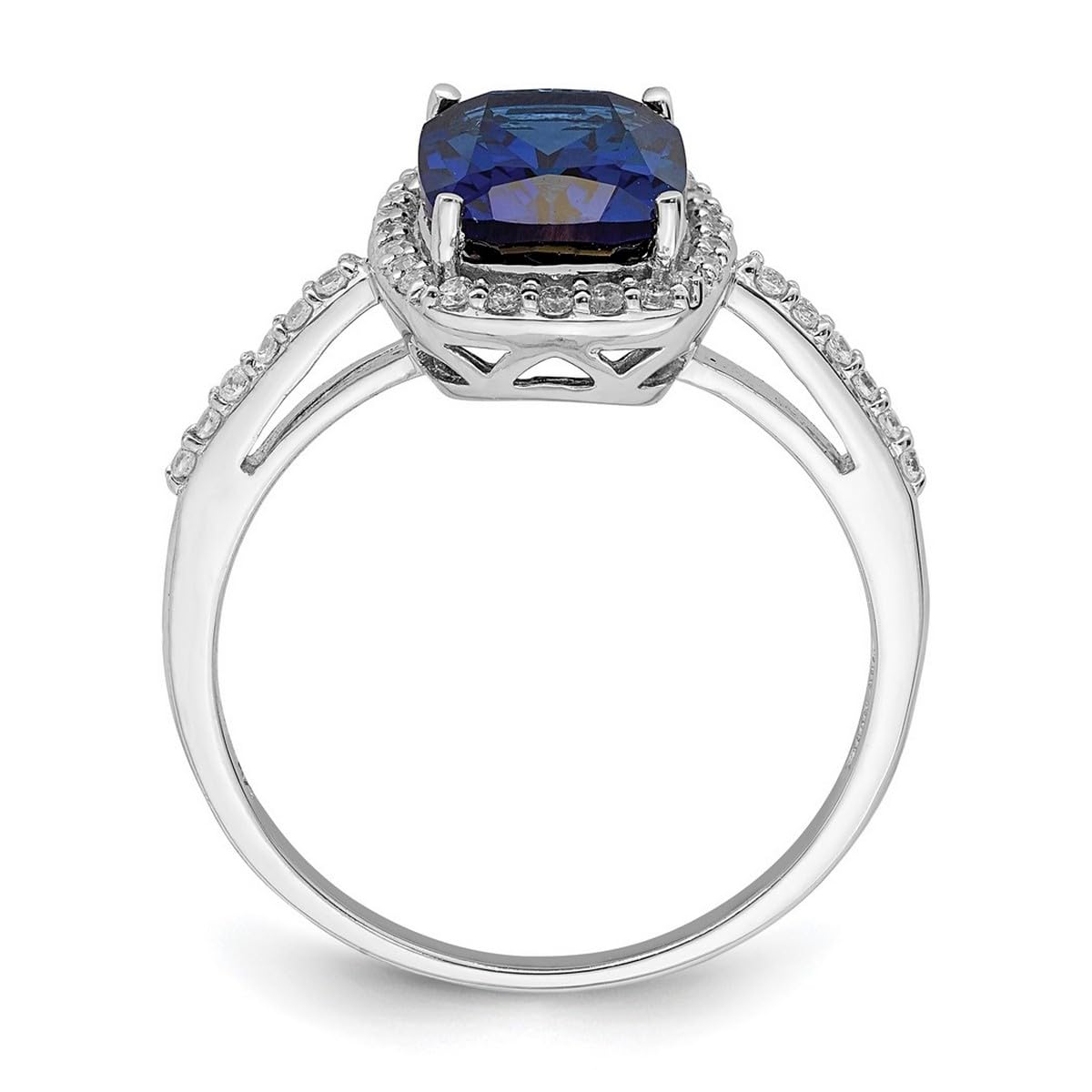 925 Sterling Silver Rhodium Plated Lab Created Blue Sapphire CZ Cubic Zirconia Simulated Diamond Ring Size 7 Measures 1.09mm Wide Jewelry for Women